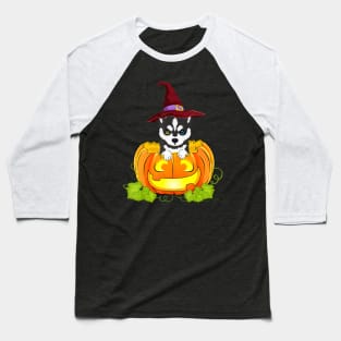 Funny Siberian Husky Pumpkin Halloween Costumes Baseball T-Shirt